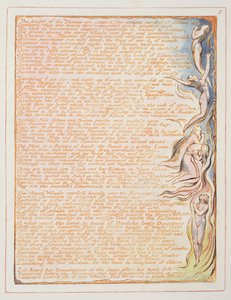 "Thamesin ranta...", levy 5 Jerusalemista, 1804-20 (oranssilla painettu kohokuvio, kynä ja wc) tekijältä William Blake